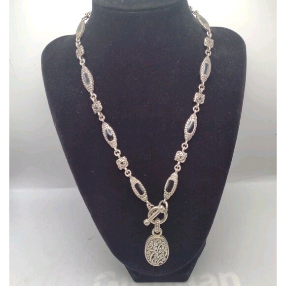 Sterling Silver 18" Necklace 63g Southwestern Enamel Bead 8.6mm Toggle Pendant - Picture 2 of 16